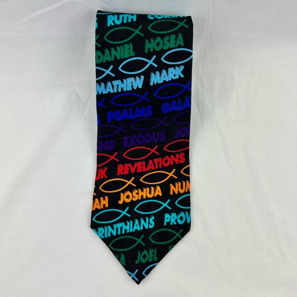 Ralph Marlin Vintage 1998 Tie Books of the Bible Stripe 58" RM Style 100% Silk - Picture 1 of 9